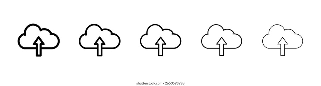 Ícone de upload na nuvem conjunto gráfico. estilo de linha de traçado moderno