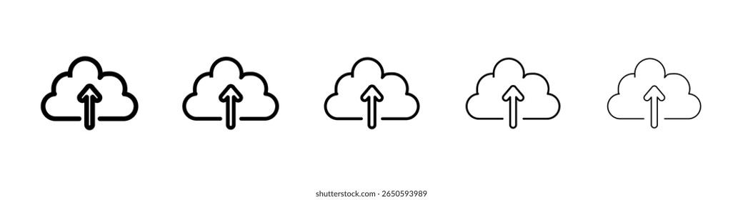 Conjunto de gráficos de iconos de Cargar en la nube. estilo de línea de trazo de moda