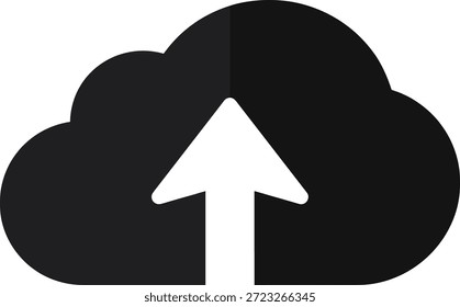 Ilustração do ícone de upload na nuvem com seta para cima, símbolo vetorial preto e branco, conceito de armazenamento digital, design de transferência de dadosIlustração do ícone de upload na nuvem com seta para cima, símbolo vetorial preto e branco, conceito de armazenamento digital, design de transferência de dados
