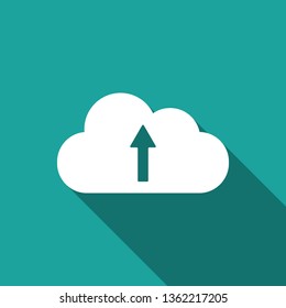 Cloud upload icon isolated with long shadow. Flat design. Vector Illustration