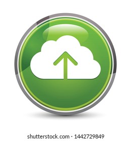 Cloud upload icon isolated on elegant green round button vector illustration
