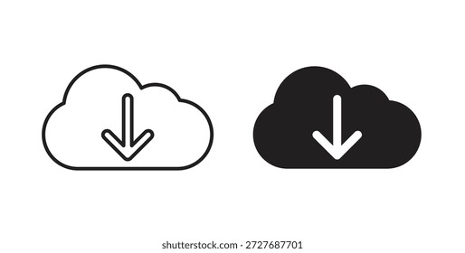 Cloud-Upload-Symbol im Liniendesign und in schwarz-weißen Volltonfarben für Designs