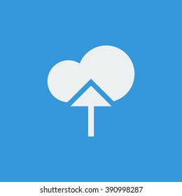 Cloud upload icon, on blue background, white outline, large size symbol