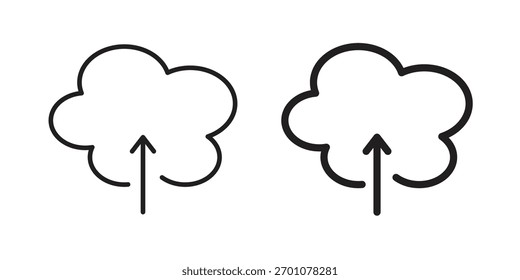 Símbolo de concepto de contorno de icono de Cargar de nube con trazo editable en blanco