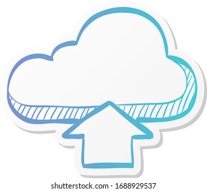 Cloud upload icon in sticker color style.