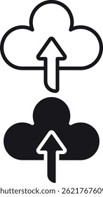 Cloud upload icon in stroke and fill styles. Ideal for apps, web, cloud storage, data transfer, and tech UI. Clean, scalable vector for modern digital interfaces and cloud computing visuals.