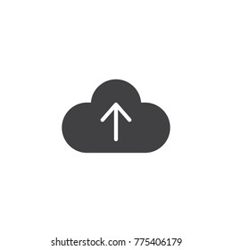 Cloud upload icon vector, filled flat sign, solid pictogram isolated on white. Add data to cloud symbol, logo illustration.