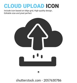 Cloud upload icon vector with glyph style isolated on white background. Vector illustration uploading sign symbol icon concept for digital IT, logo, industry, technology, apps, web and all project