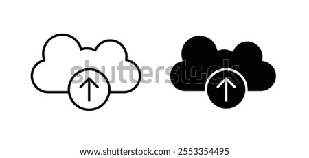 Cloud upload icons in black filled and outlined style