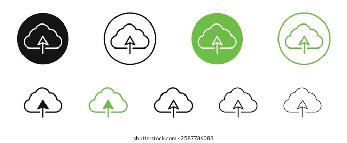 Cloud upload icons in black and green colors collection