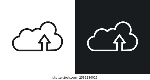 Cloud upload icons in black and white liner strokes for web design.