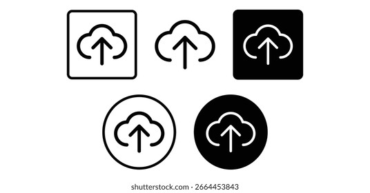 Iconos del Cargar de la nube Variantes blancas y negras en cuadrados y marcos del círculo Diseño del Vector Ilustración simple de la línea