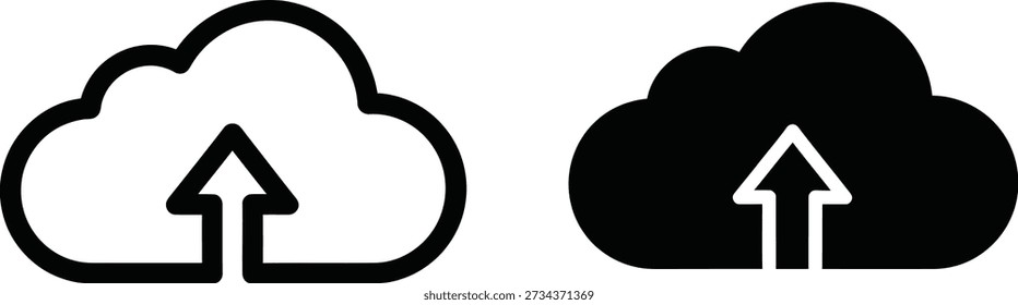 Cloud-Upload-Symbole in Schwarz-Weiß