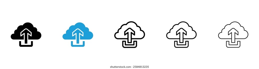 Cloud upload icons collection vectors in black and blue
