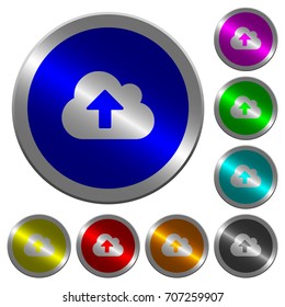 Cloud upload icons on round luminous coin-like color steel buttons