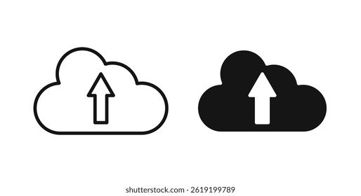 Iconos del Cargar de la nube fijados en colores negros sobre fondo blanco