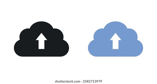 Cloud upload icons set vectors black and colored style