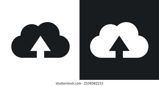 Cloud upload icons in solid black and white colors