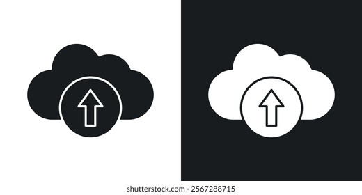 Cloud upload icons in solid black and white colors