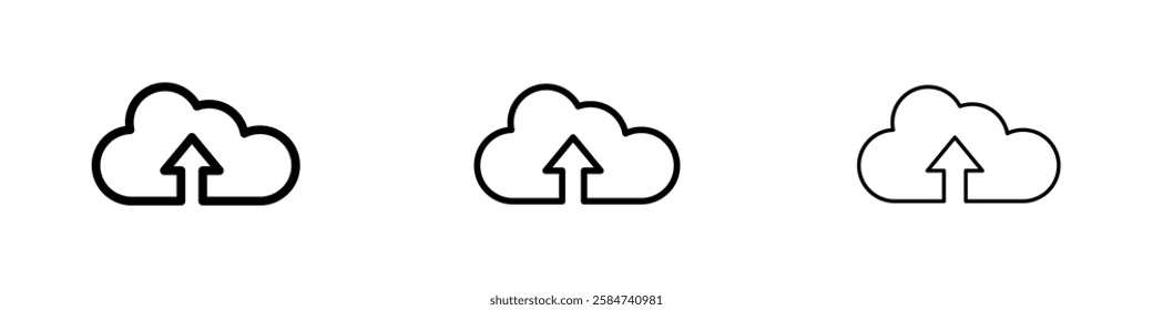 Cloud upload icons in three different stroke lines