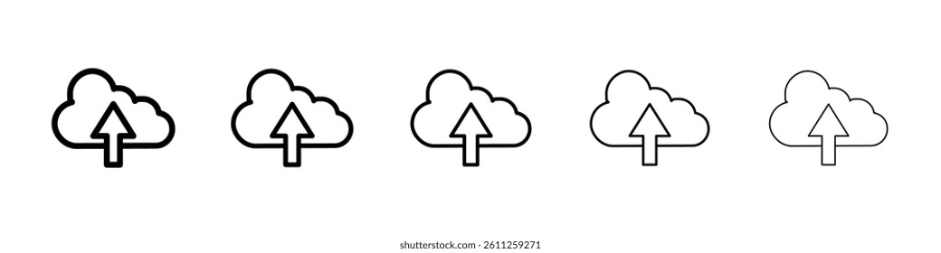 Cloud upload icons vector set in different stroke line style