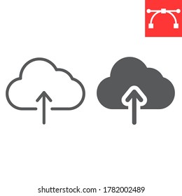 Cloud upload line and glyph icon, ui and button, computing sign vector graphics, editable stroke linear icon, eps 10
