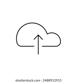 Cloud upload line icon on white. Vector