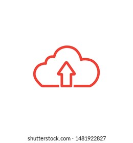 Cloud Upload Line Red Icon On White Background. Red Flat Style Vector Illustration.
