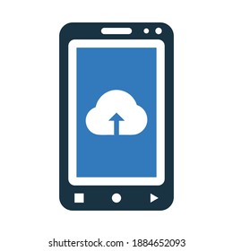 Carga en la nube, icono móvil. Vector de glifo aislado en un fondo blanco.