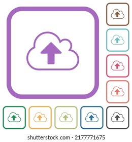 Cloud upload outline simple icons in color rounded square frames on white background