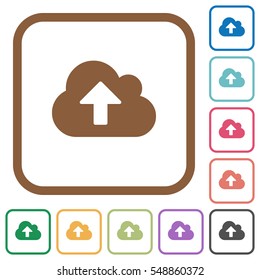 Cloud upload simple icons in color rounded square frames on white background