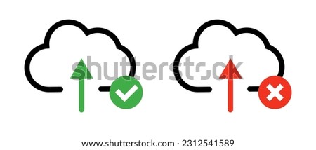 Cloud upload success and failure icon set. Vector.