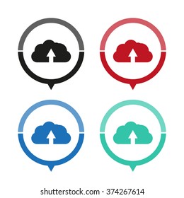 cloud Upload - vector icon; map pointer;  message bubble