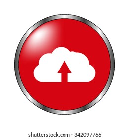 cloud Upload - vector icon on the  red button