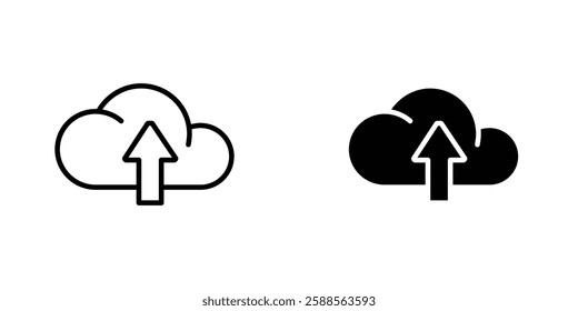Cloud upload vectors icons set in filled and strokes on white background