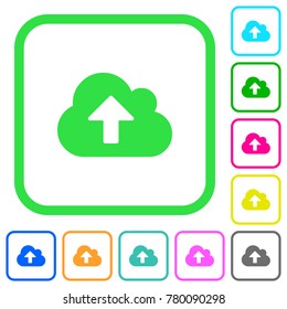 Cloud upload vivid colored flat icons in curved borders on white background