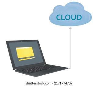 Cloud uploading files to computer. vector