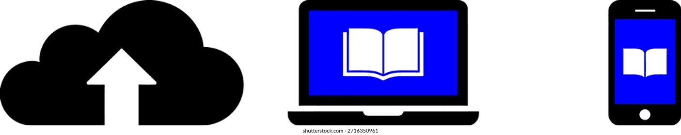 Carregamento em nuvem para notebook e dispositivos móveis em design plano