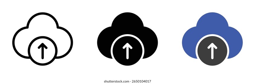 Cloud with upward arrow representing upload data transfer cloud storage sharing connectivity network access digital computing online service information exchange backup