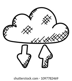 
Cloud with upward downward arrows symbolising cloud computing
