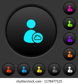 Cloud user account management dark push buttons with vivid color icons on dark grey background