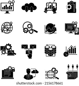 cloud vector Big data analytics technology black and white flat icons