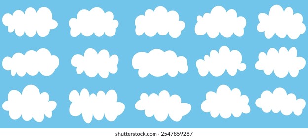 Cloud vector collection. Abstract comic weather elements.Simple cloudy shapes. White cloud illustrations. Set of cartoon clouds in flat design vector. vector illustration