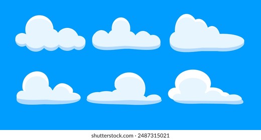 Cloud vector. Collection of white cloud illustrations. Vector set of cartoon clouds in flat design.Cloud icon set. 