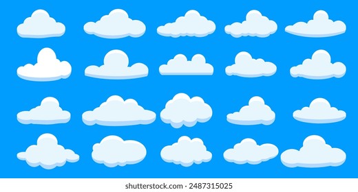 Cloud vector. Collection of white cloud illustrations. Vector set of cartoon clouds in flat design.Cloud icon set. 