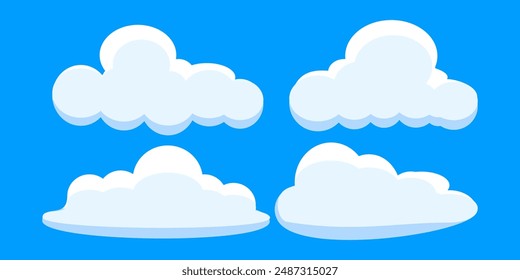Cloud vector. Collection of white cloud illustrations. Vector set of cartoon clouds in flat design.Cloud icon set. 