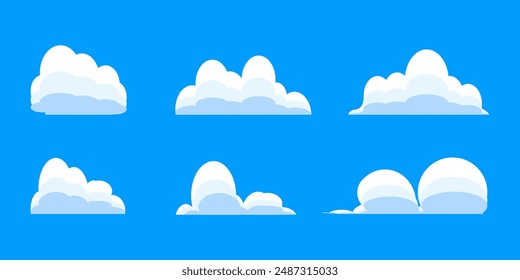 Cloud vector. Collection of white cloud illustrations. Vector set of cartoon clouds in flat design.Cloud icon set. 