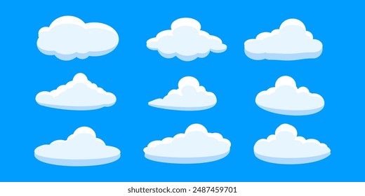 Vector en la nube. Colección de ilustraciones de nubes blancas. Vector conjunto de nubes de dibujos animados en diseño plano.Conjunto de iconos de la nube. 