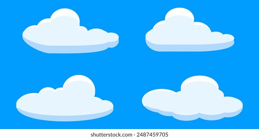 Vector en la nube. Colección de ilustraciones de nubes blancas. Vector conjunto de nubes de dibujos animados en diseño plano.Conjunto de iconos de la nube. 