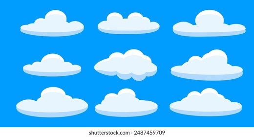 Vector en la nube. Colección de ilustraciones de nubes blancas. Vector conjunto de nubes de dibujos animados en diseño plano.Conjunto de iconos de la nube. 